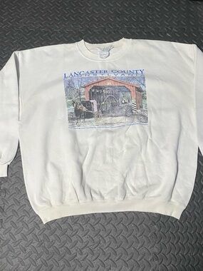 Vintage Fruit of the Loom White Lancaster County Covered Bridge Graphic Crewneck